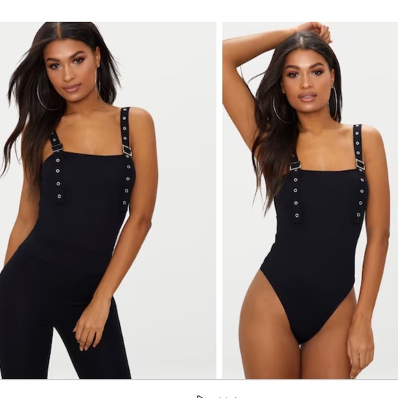 PrettyLittleThing Tops - Pretty Little Thing Black Buckle Strap Thong Bodysuit 🌺